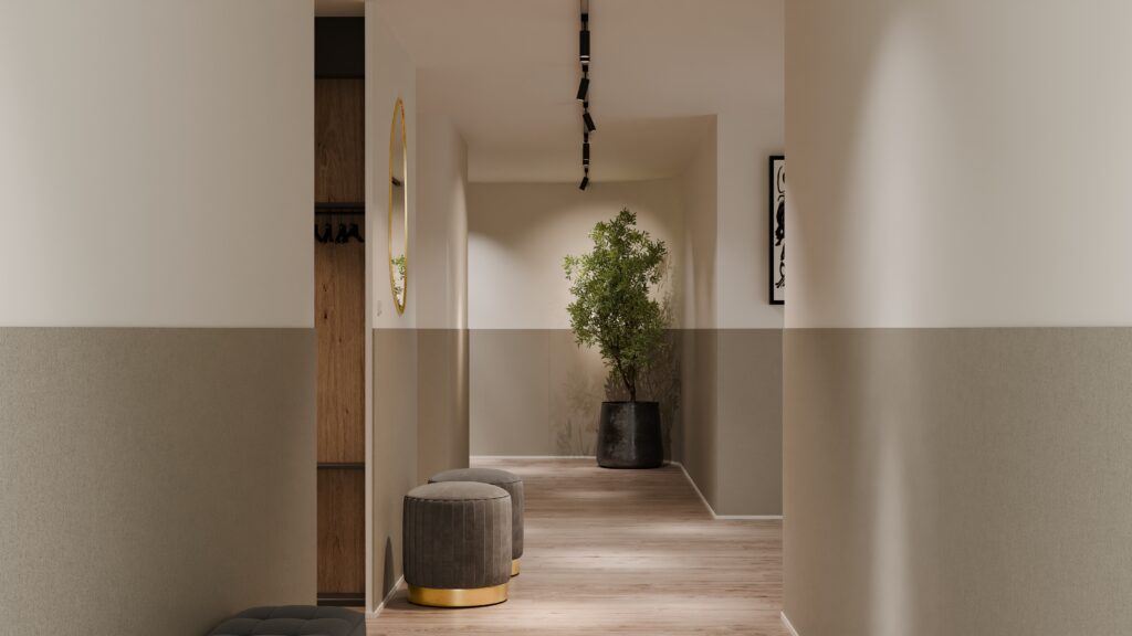 wolvilt als lambrisering in een gang in een luxe interieur